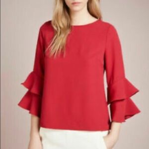 JCrew Lana Tiered Bell Sleeve Blouse in Red XXS